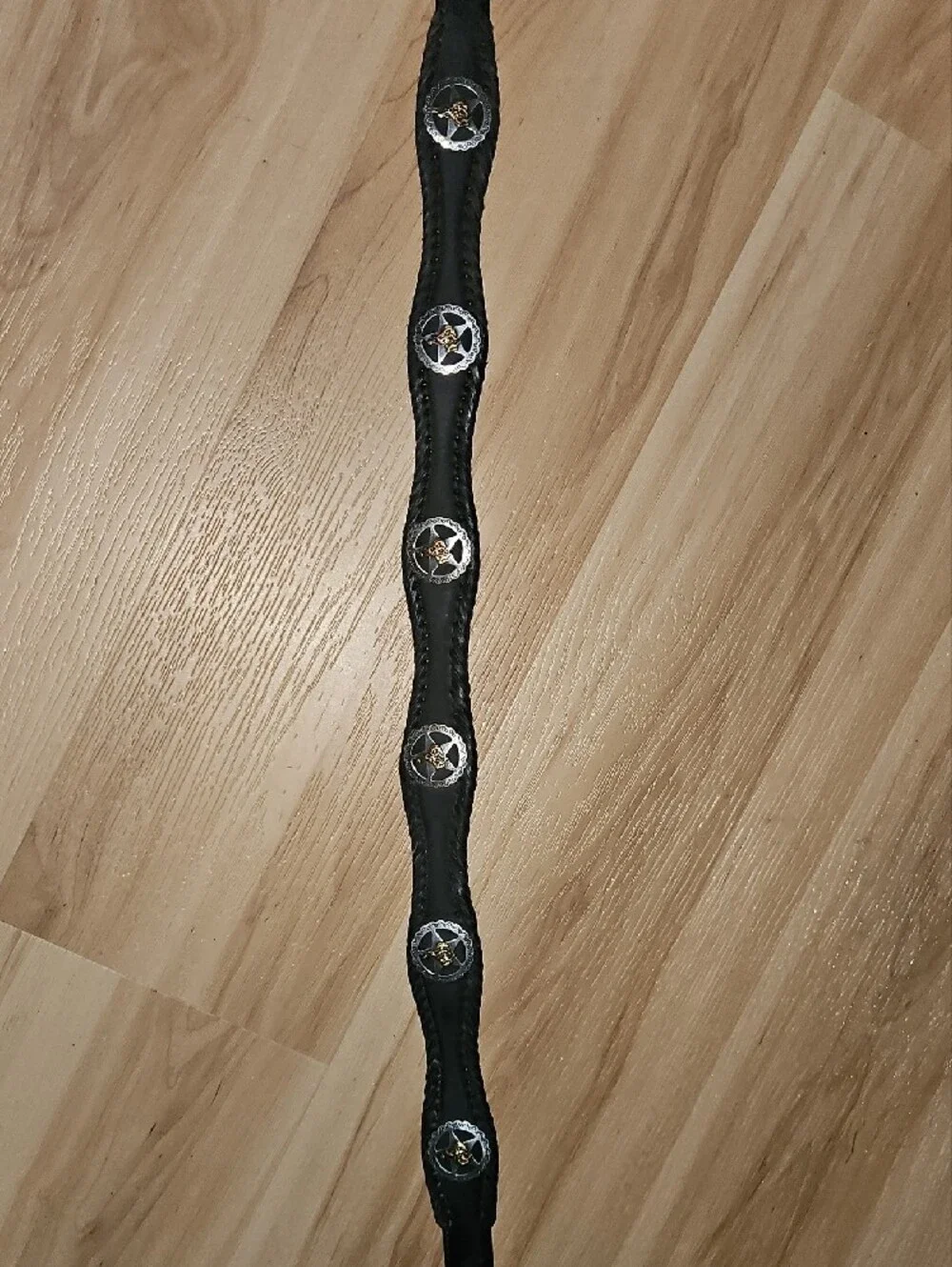 Men's Black Leather Western Belt with Decorative Concho